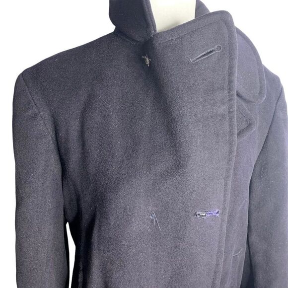 Vintage 50s Military US Navy Pea Coat 36 Black Wool Button Pockets Notch Collar - Picture 3 of 9